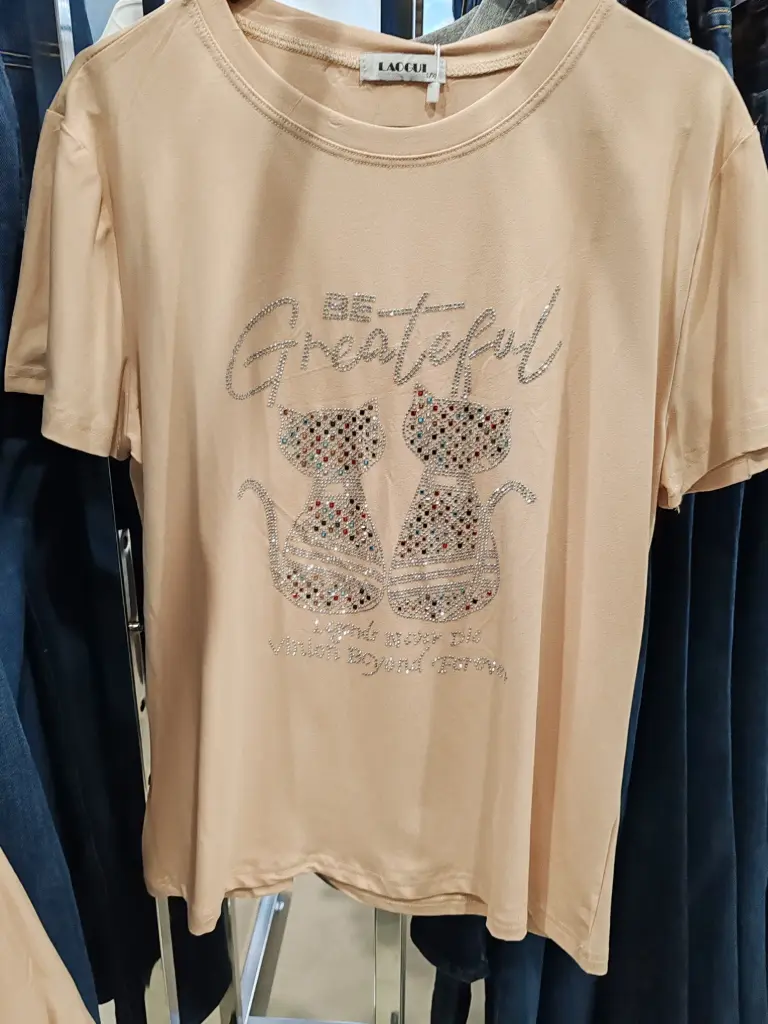 Blusa Brillosa Gatos L/XL Beige