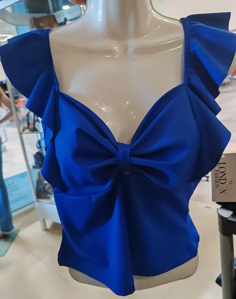 Blusa Hawai Escote Moño London Fashion S Azul