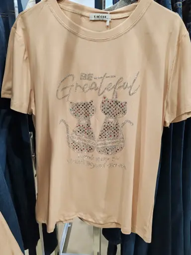 [MOD290620291] Blusa Brillosa Gatos L/XL Beige