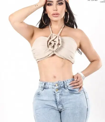 [MOD290620431] Crop Top Lino London Fashion M Beige
